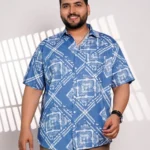 Plus Size Sky Blue Printed Casual Shirt for Men