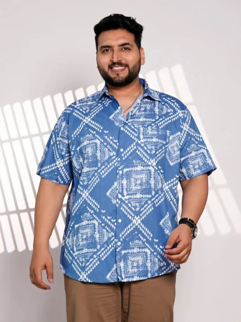 Plus Size Sky Blue Printed Casual Shirt for Men