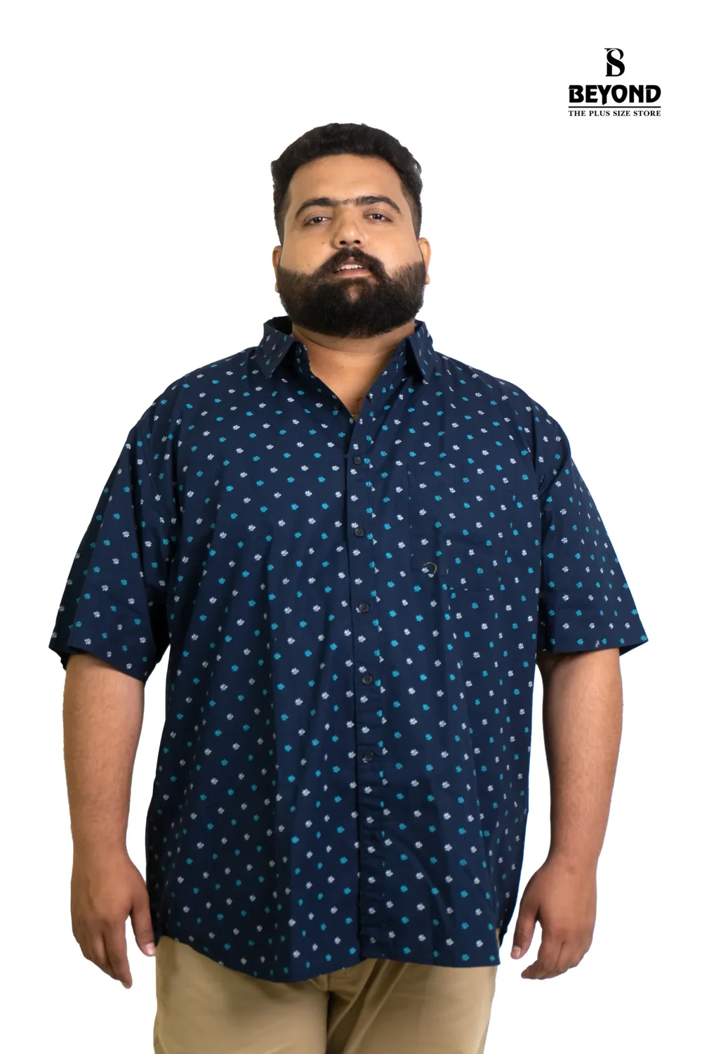 Navy Blue Cotton Printed Shirt – Easygoing Style for Big Personalities (4XL–7XL)